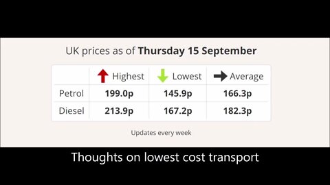 15th Sept 2022 – Thoughts on lowest cost transport (for long distance)