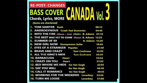 Bass cover CANADA Vol. 3 (Re-post: changes) __ Chords, Lyrics, MORE