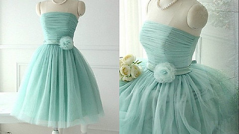 Cute strapless short tulle bridesmaid dresses KSP326