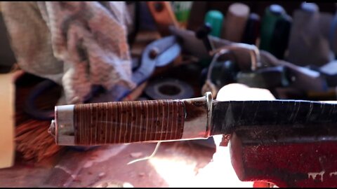 Making Finnish Puukko Knife With Birch Bark and Antler Handle