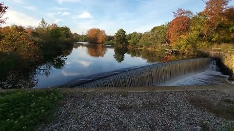 Tricentennial Park on Blackstone River in Sutton Massachusetts in Autumn Foliage