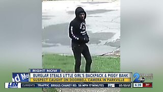 Caught on video: Burglar takes off with girl's Minnie Mouse backpack and piggy bank