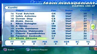 FIFA 2001 Xanthi Overall Player Ratings