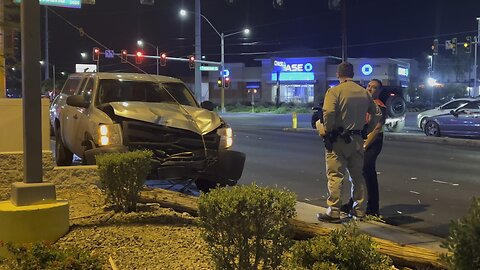 Driver runs off road hitting powerline and fire hydrant at Tropicana and eastern in Las Vegas