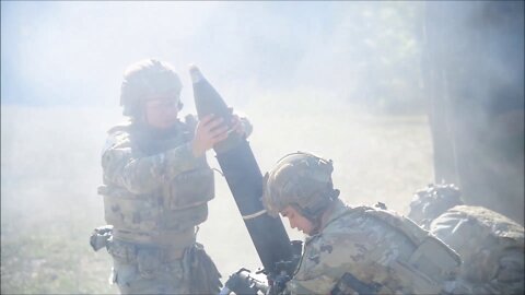 Airborne Soldiers fire 120mm Mortars during Call For Fire