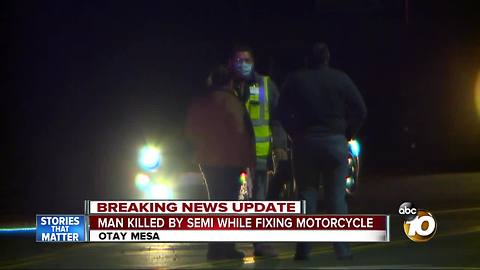 Motorcyclist hit, killed by semi in Otay Mesa