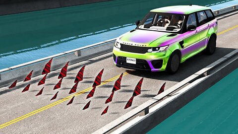 Cars vs Spike Blades - ▶️ BeamNG Drive