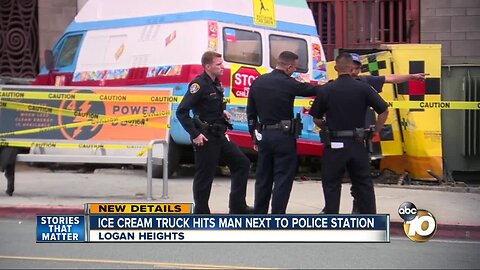 Ice cream truck hits pedestrian, crashes into electrical box near police station in Logan Heights