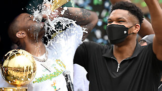PJ Tucker Gets TOO Lit, Guzzles Champagne By The Mouthful Bucks' NBA Championship Parade