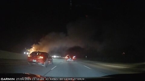 Vehicle Fire On Highway 401 In Guelph Ontario
