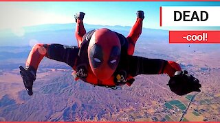 Marvel fan celebrates his 100th skydive - by jumping dressed as Deadpool