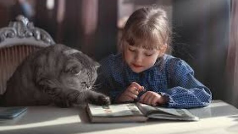 Lil girl teaching her cats how to draw flower- 😍😍 😍😍-Pets Class Part 98