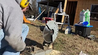 Cutting wood with a chop saw