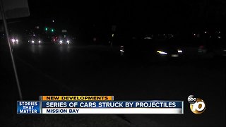 Series of cars struck by projectiles near Pacific Beach