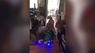 An Awesome Dog Jimping On Hoverboard With His Pal