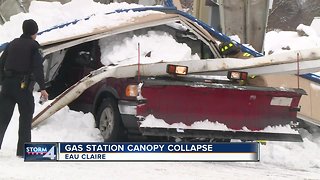 Vehicle trapped after Eau Claire gas station overhang collapses