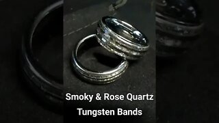 Smoky & Rose Quartz Crystals On Tungsten Bands - www.TwinFlameRings.com