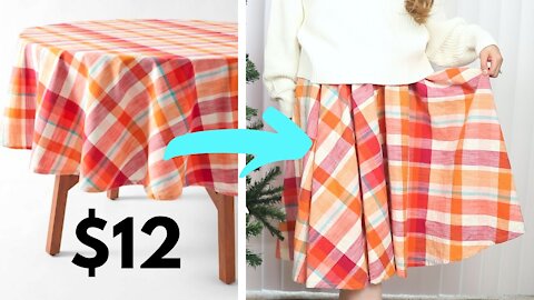 $12 Tablecloth Upcycled to Circle Skirt | Easy DIY Sewing