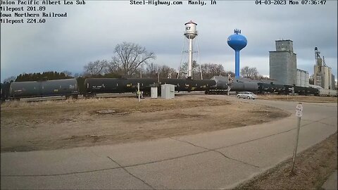 SB Iowa Northern Railway Manifest with Long Hood Forward Leader at Manly, IA on April 3, 2023