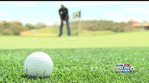 Stroke survivors work on their golf strokes for rehabilitation