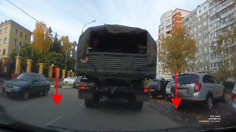 Russian Military Truck Reverses and hits the car. The reason given is just Epic