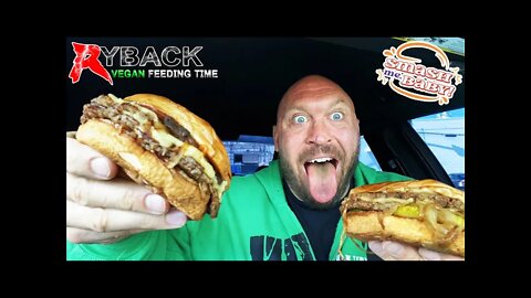 Ryback Feeding Time: Smash Me Baby Burgers Mushroom Swiss & Onion Burgers with Fries