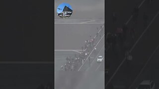 People and Cars Cross Runway Moments Before Plane #shorts