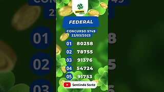 🍀 Resultado LOTERIA FEDERAL 5749 | Sentindo Sorte #shorts