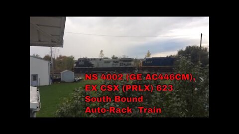 NS 4002 (GE AC446CM),EX CSX (PRLX) 623 South Bound Auto-Rack Train