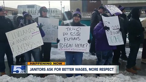 Hundreds of janitors in Cleveland ask for better wages, more respect