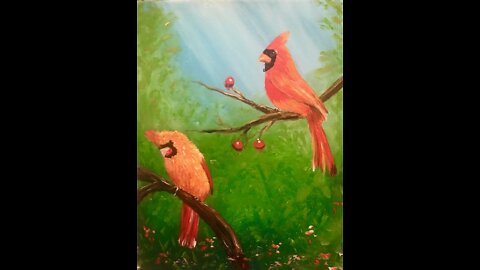Learn to paint 2 Cardinal Friends Acrylic Painting