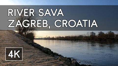Walking tour: Walking along River Sava Embankment - Zagreb, Croatia - 4K UHD