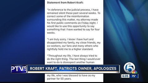 Patriots owner Robert Kraft issues first statement since solicitation charge