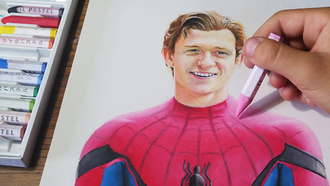 Hyperrealism time lapse drawing of Tom Holland as Spider-Man