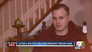 Father and son stop fire from spreading through neighbor's home