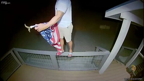 Patriotic Marine Untangles Flag at Airbnb in California