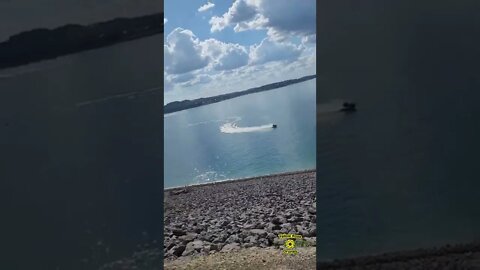 Driving across Canyon Lake Dam at Canyon Lake Texas