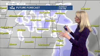 Snow moves in Saturday evening and continues into Sunday