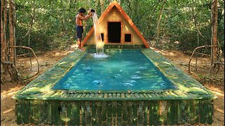 Add Bamboo Swimming Pool in front of Mud Roof House