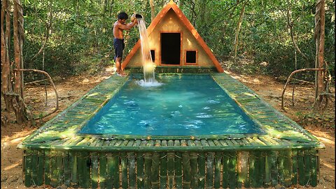 Add Bamboo Swimming Pool in front of Mud Roof House