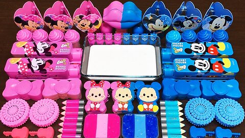 PINK VS BLUE MICKEY MINNIE MOUSE ! Mixing Random Things Into Glossy Slime