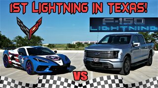1st EV F-150 Lightning Drag Race vs C8 Corvette!