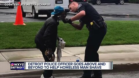 Detroit police officer offers homeless man a shave