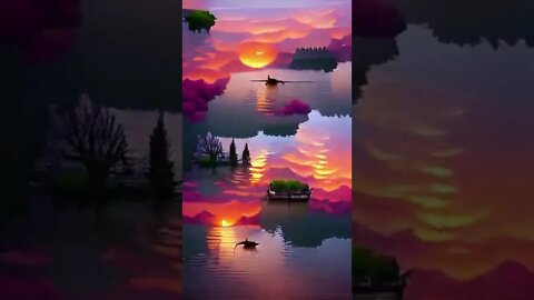 PAINTING--a beautiful sunset over a tranquil lake #shorts #animation #art #anime #painting