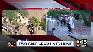 Cars collide on Glendale street, crash into house