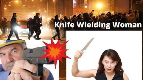 Crazed Women With A Knife Is Tased (No Effect) Lethal Deployed. Now That was Effective