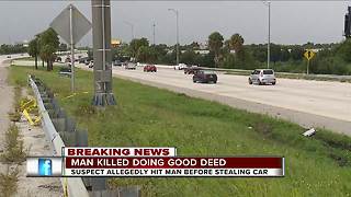 Driver hits, kills man helping motorist, then steals his car and leaves the scene of the crash