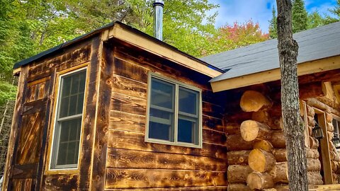 Burnt Wood Siding and Birch Bark Lined Door, Off Grid Log Cabin Alone in the Wilderness, Build Ep 25