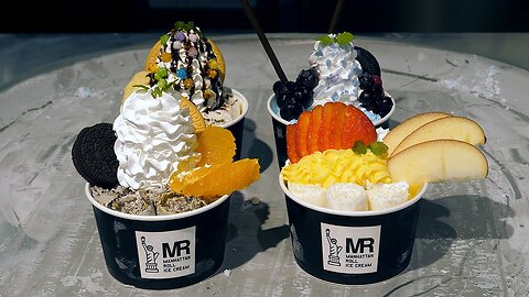 lots of toppings! Japanese ice cream rolls - Japanese street food | ASMR