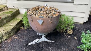 Copper drum bird bath